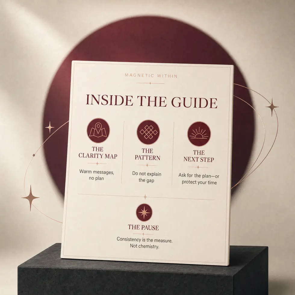 Inside the guide: the Clarity Map, the Pattern, the Next Step and the Pause